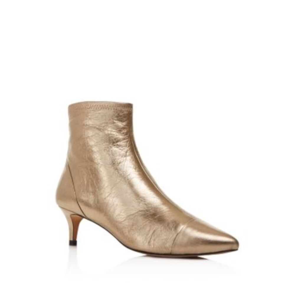 REBECCA MINKOFF Womens Gold Siya Pointed Toe Kitten Heel Leather Booties 8 M